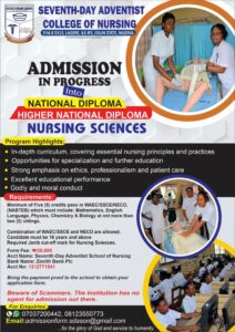 Seventh-Day Adventist College Of Nursing Ife Osun State 2025/2026 Admission Application Form | Current Updates 