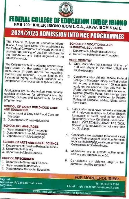 Post UTME Screening Form Federal College of Education Ididep (FCEIDIDEP) 2025/2026 Academic Session | How to Apply 
