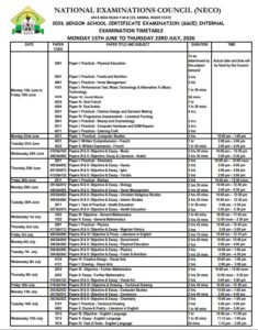 neco timetable 2026